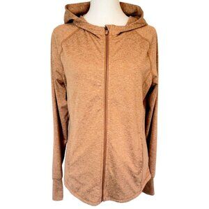 Womens medium "Recreation" burnt orange athletic stretchy high low zip-up hoodie